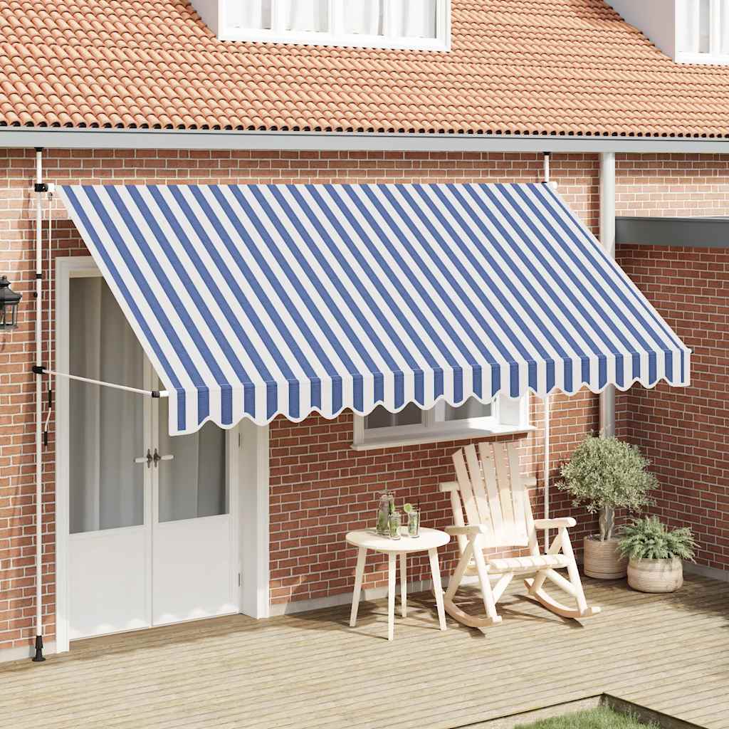 Einziehbare Markise Handbetrieben 400 cm Blau/Weiß Gestreift