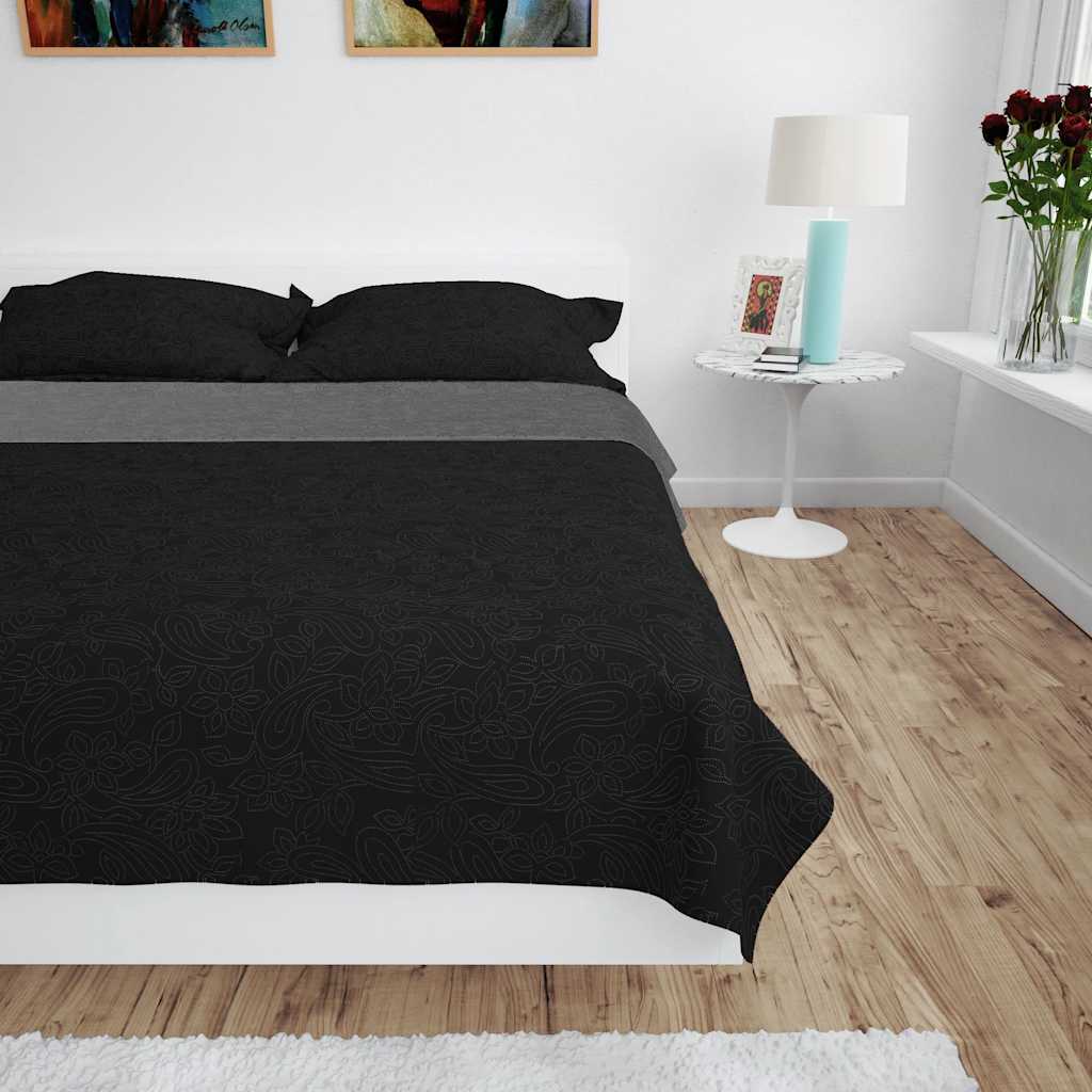 Tagesdecke Sofaueberwurf Zweiseitige Tagesdecke Gesteppt 230 x 260 cm Grau und Schwarz