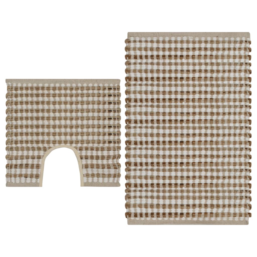 Handgewebtes Badematten-Set Jute Stoff Natur und Wei&szlig;