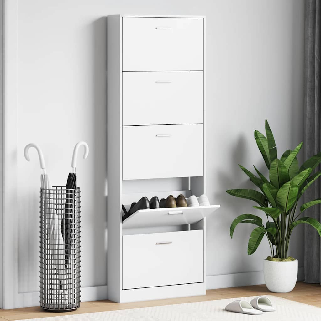 Schuhschrank mit 5 Schuhkippern Weiß Holz