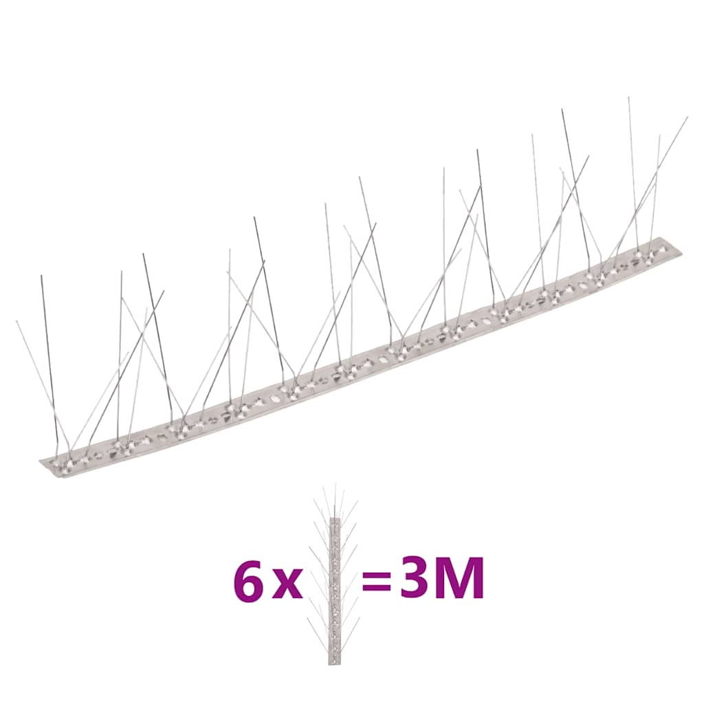 6-tlg. Vogelabwehr-Spikes-Set 3 m Edelstahl 5-reihig