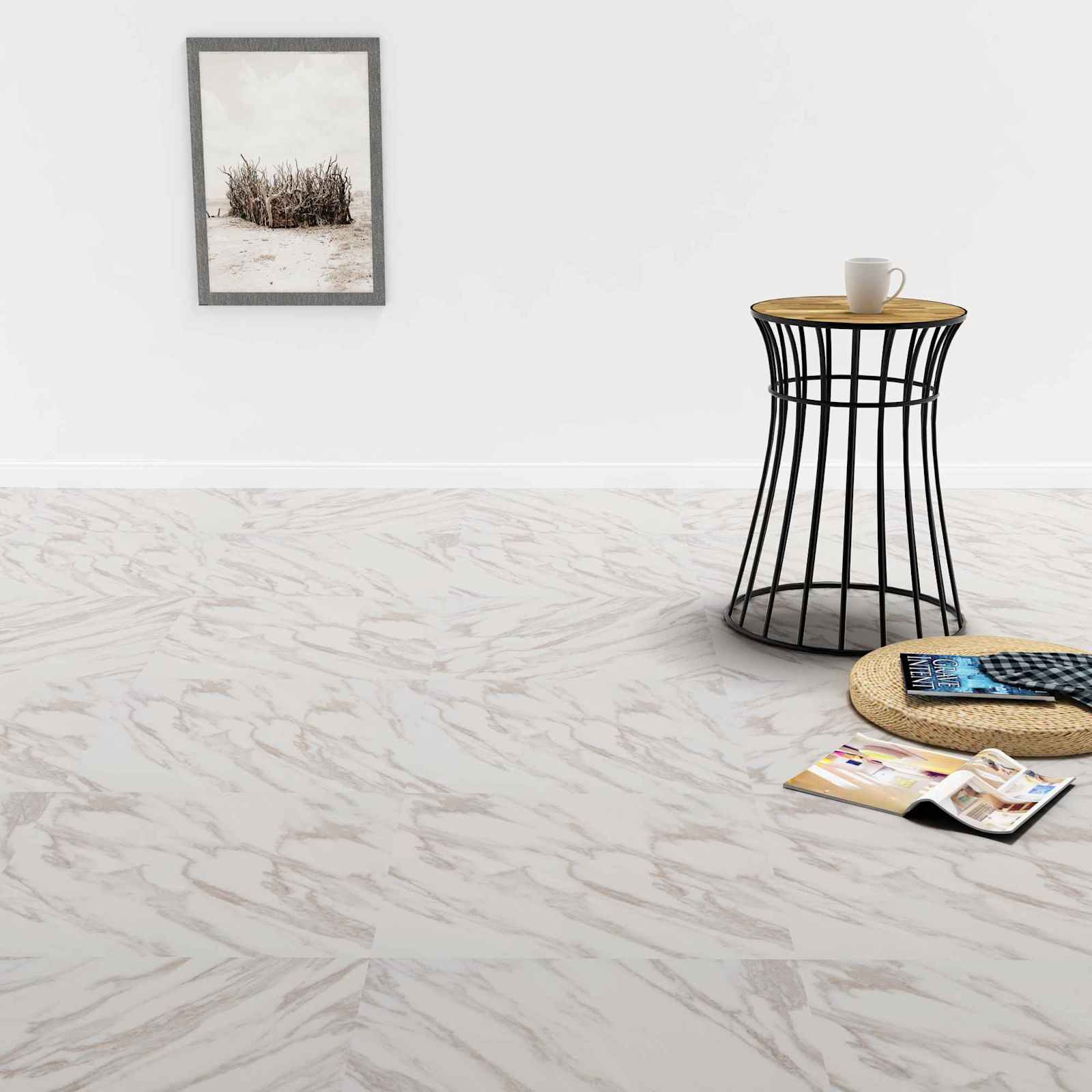 Bodenplanken Weiß Marmor 5,11 m² 55 Stk. PVC