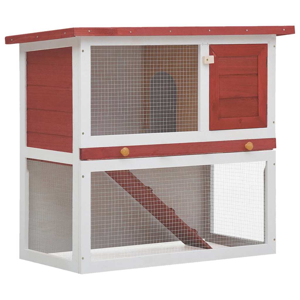 Kaninchenstall 1 Tür Rot Holz