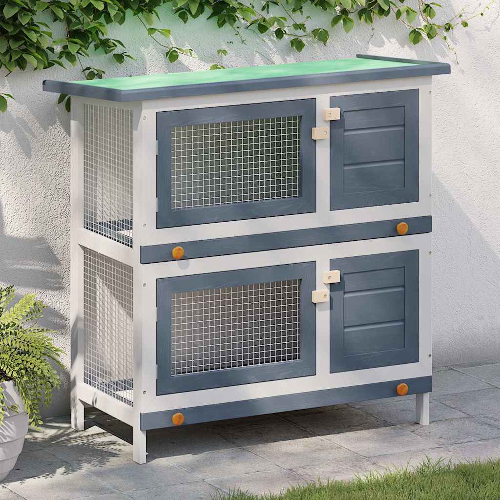 Kaninchenstall 4 Türen Grau Holz