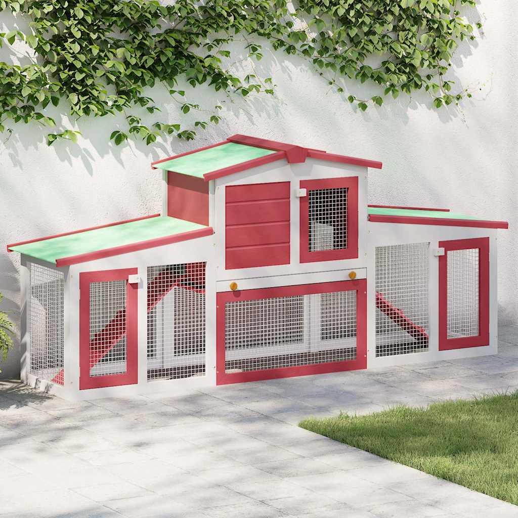 Großer Kaninchenstall Rot und Weiß 201x45x85 cm Holz