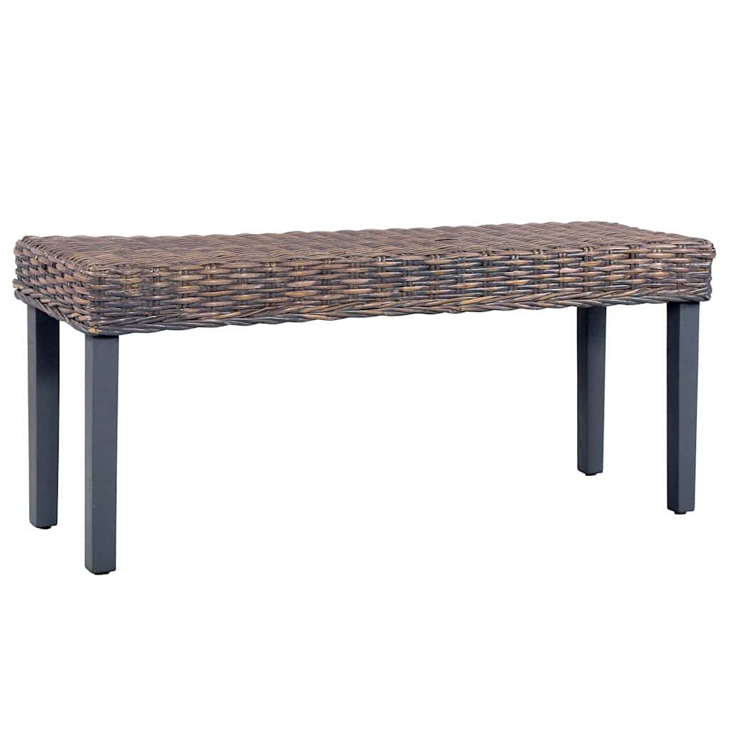 Sitzbank 110 cm Grau Natur Kubu-Rattan und Massivholz Mahagoni