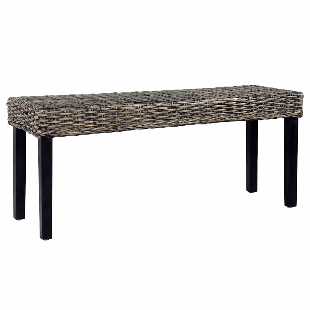 Sitzbank 110 cm Schwarz Natur Kubu-Rattan und Massivholz Mahagoni