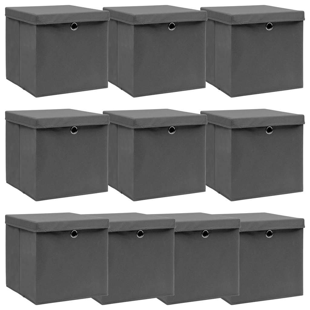 Aufbewahrungsboxen mit Deckeln 10 Stk. Grau 32x32x32 cm Stoff