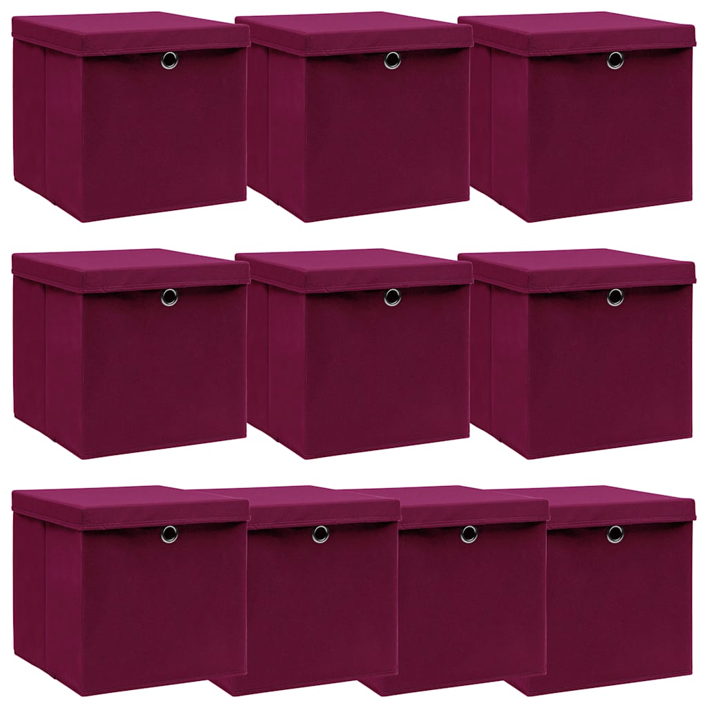 Aufbewahrungsboxen mit Deckeln 10 Stk. Dunkelrot 32x32x32cm