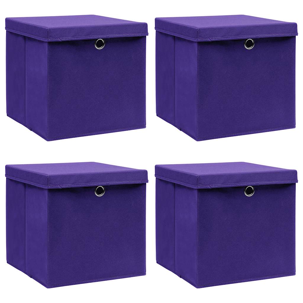 Aufbewahrungsboxen mit Deckeln 4 Stk. Lila 32x32x32 cm Stoff