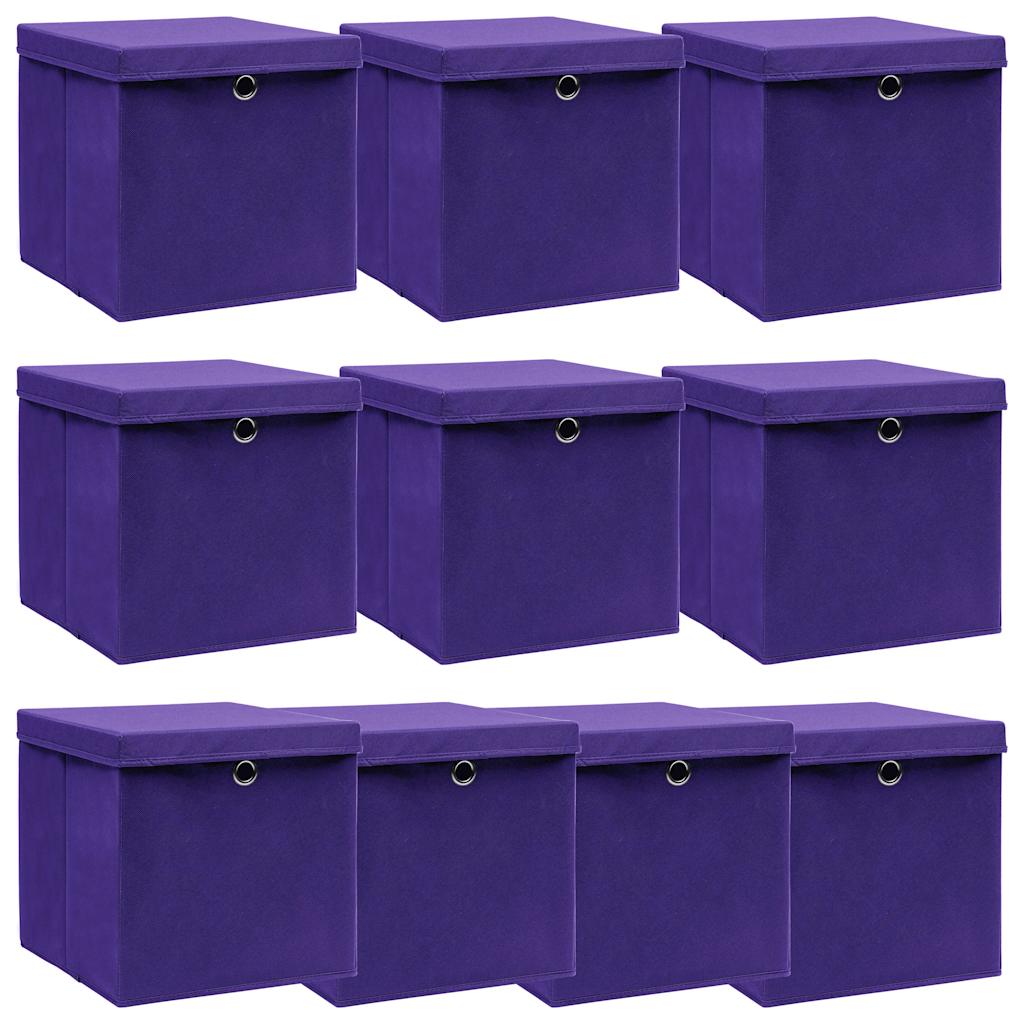 Aufbewahrungsboxen mit Deckeln 10 Stk. Lila 32x32x32 cm Stoff