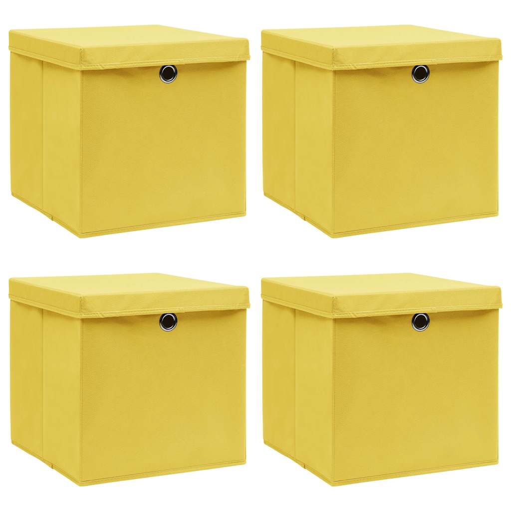Aufbewahrungsboxen mit Deckeln 4 Stk. Gelb 32x32x32 cm Stoff