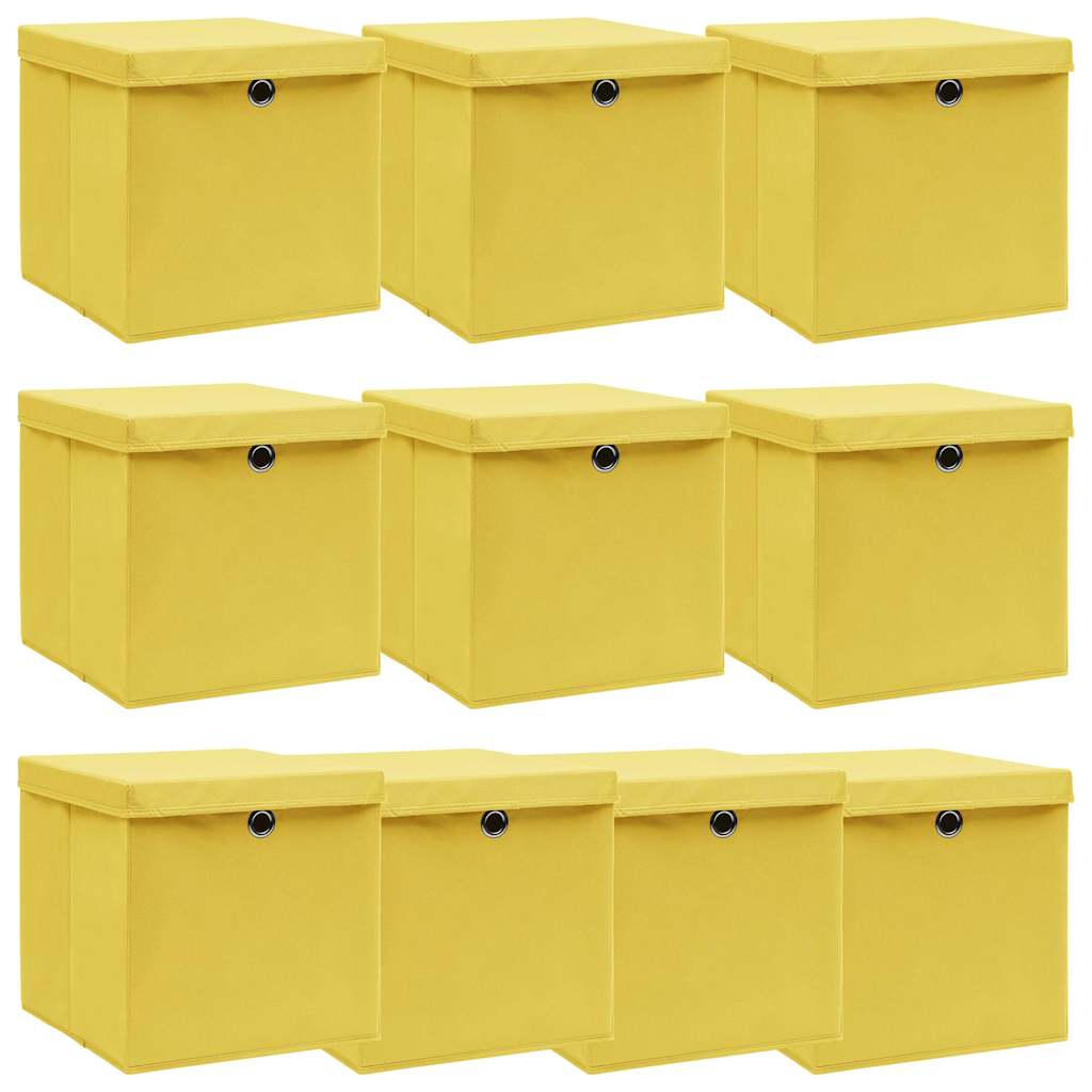 Aufbewahrungsboxen mit Deckeln 10 Stk. Gelb 32x32x32 cm Stoff