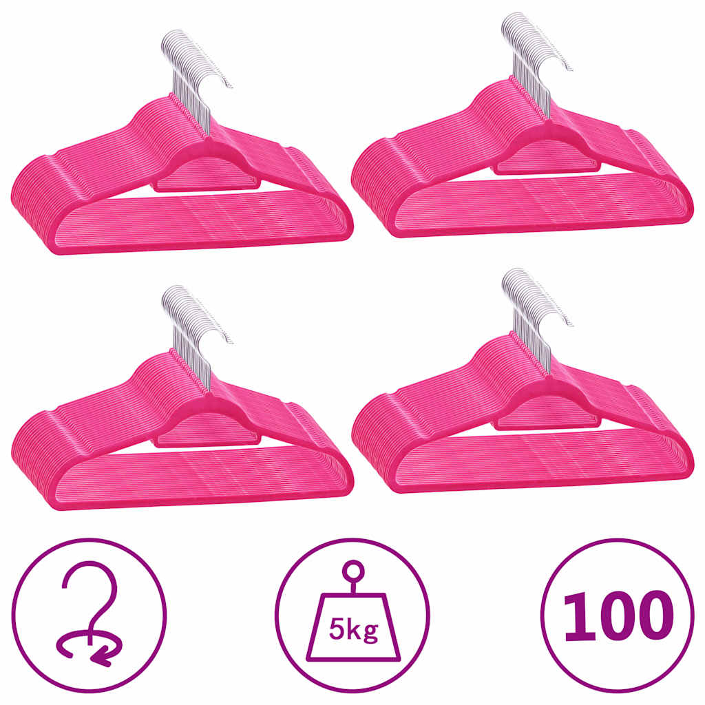 100 Stk. Kleiderbügel-Set Anti-Rutsch Rosa Samt
