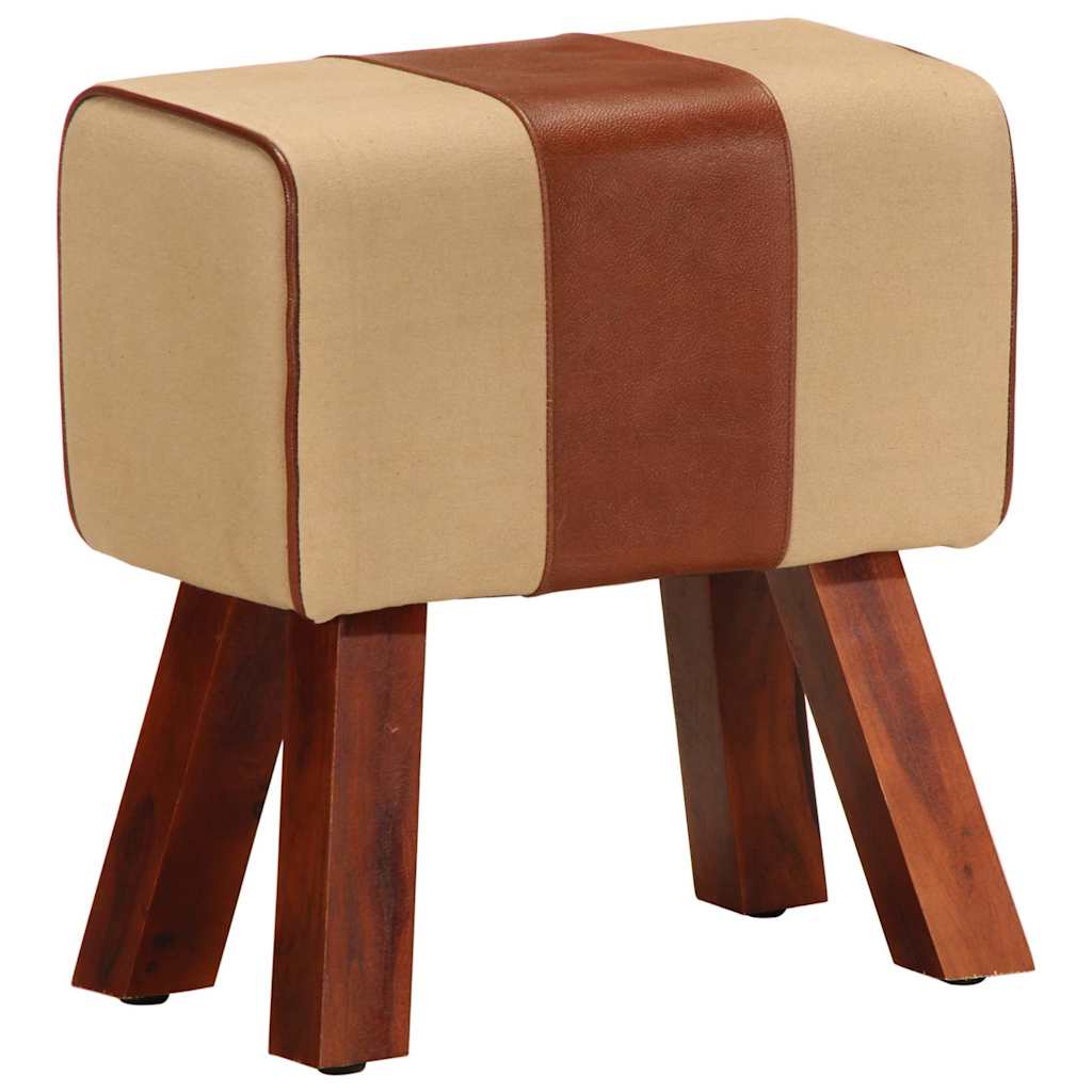 Sitzbank Turnbock-Design 38 cm Braun Echtleder Massivholz Mango