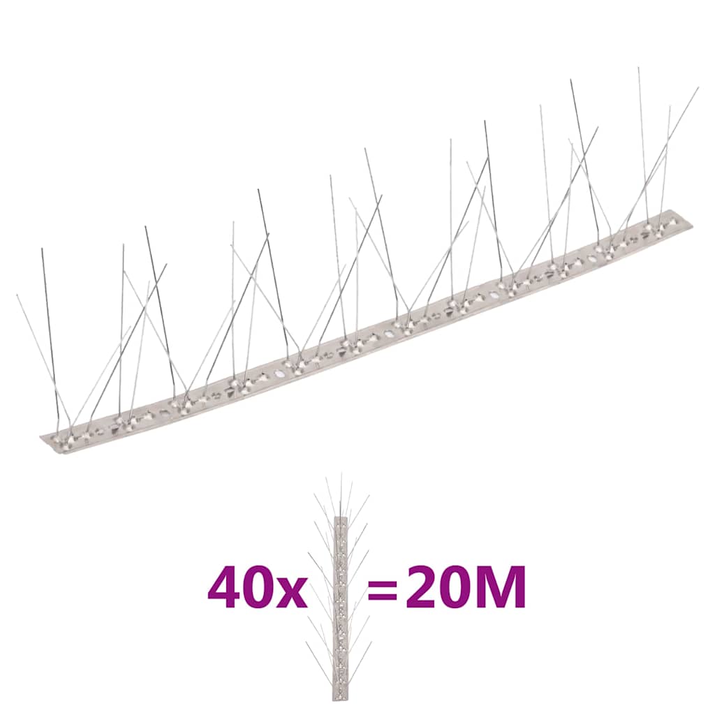 40-tlg. Taubenabwehr Spikes-Set Edelstahl 20 m 5-reihig