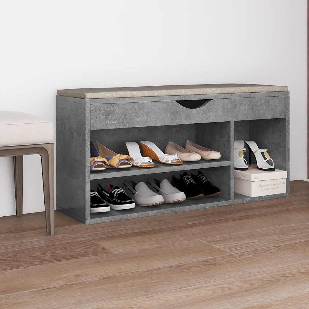 Schuhbank mit Kissen Betongrau 104x30x49 cm Holzwerkstoff