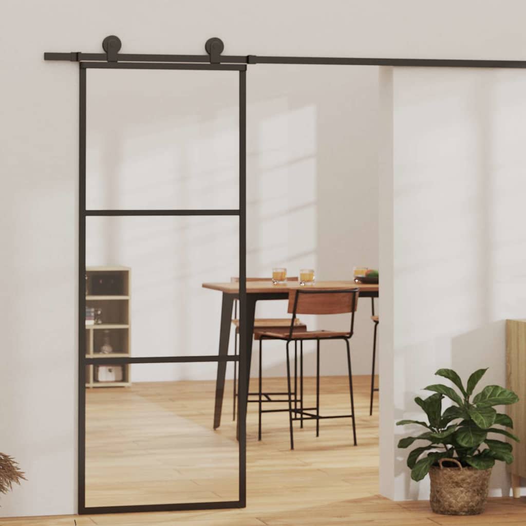 Schiebetür 3-teilig ESG-Glas und Aluminium 76x205 cm Schwarz