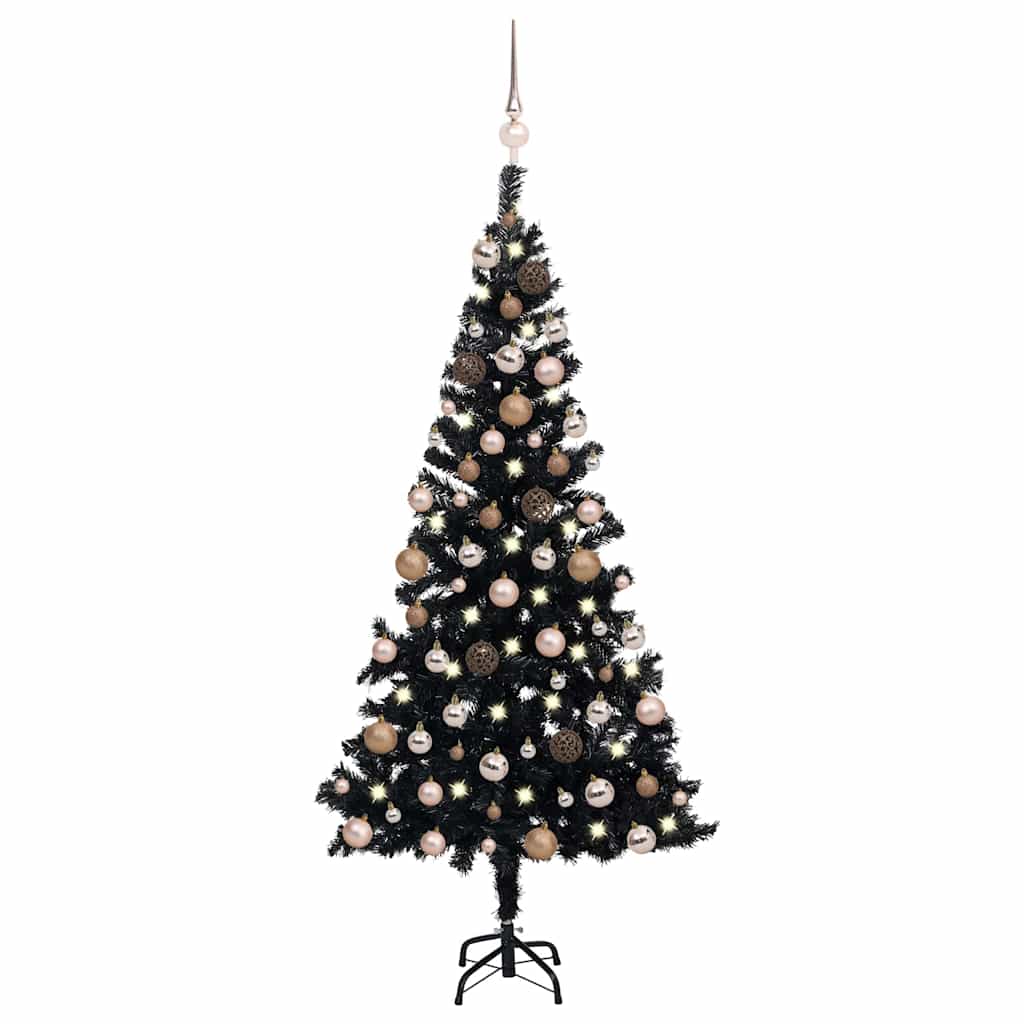 Künstlicher Weihnachtsbaum Beleuchtung & Kugeln Schwarz 120 cm