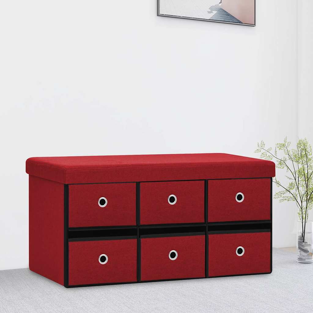 Faltbare Sitzbank mit Stauraum Weinrot 76x38x38 cm Leinenoptik