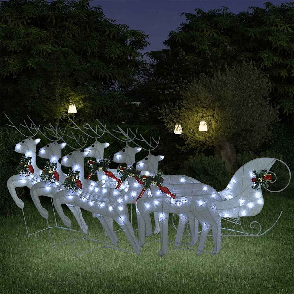 Rentier mit Schlitten Weihnachtsdekoration 140LEDs Outdoor Weiß