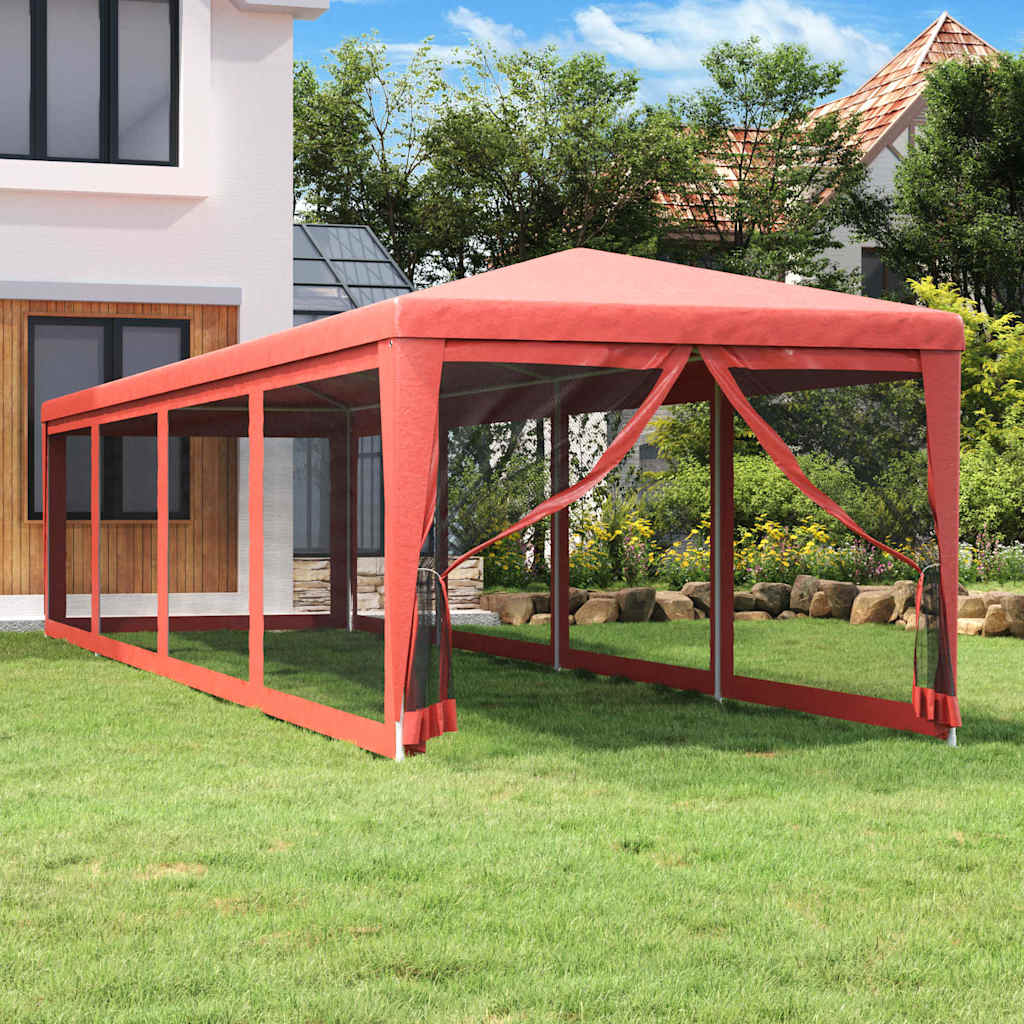 Partyzelt mit 10 Mesh-Seitenwänden Rot 3x12 m HDPE