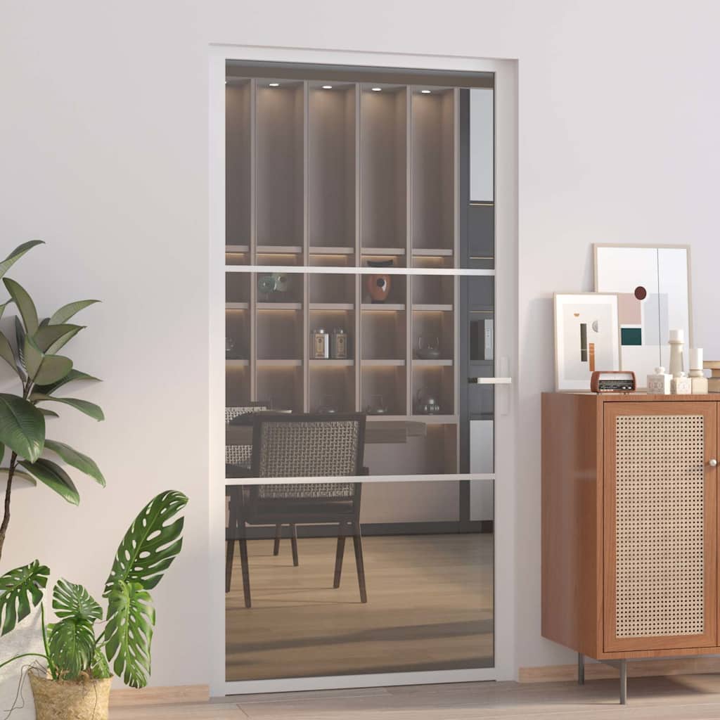Innentür 102,5x201,5 cm Weiß ESG-Glas und Aluminium