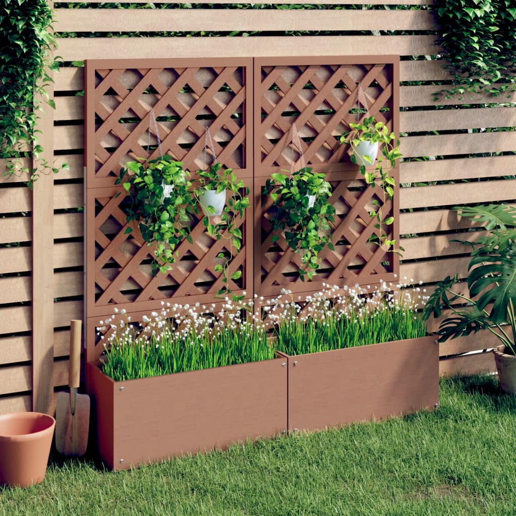 Blumenkästen mit Rankgittern 2 Stk. Braun 65x33x135 cm WPC