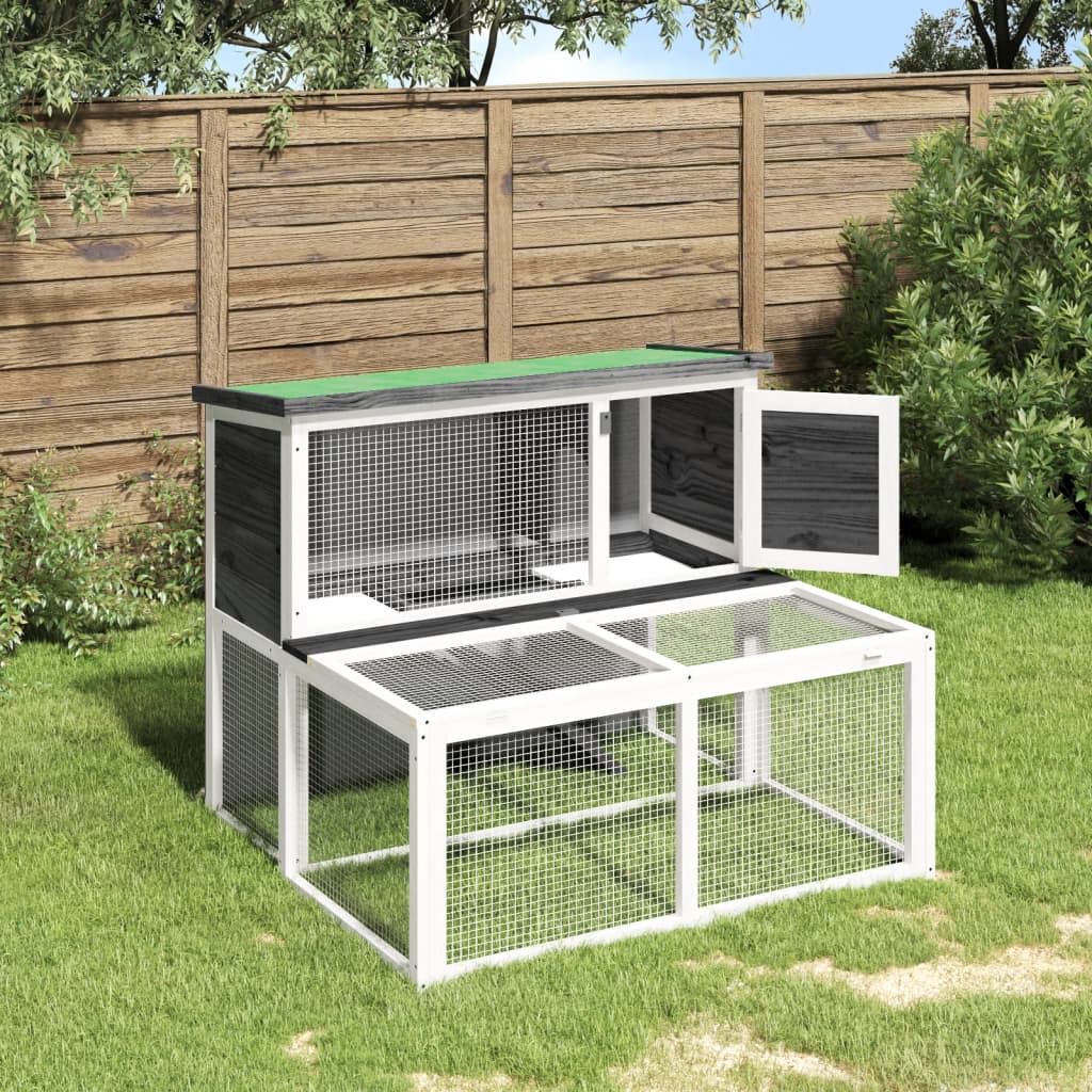 Kaninchenstall Grau 102x90x84,5 cm Massivholz Kiefer
