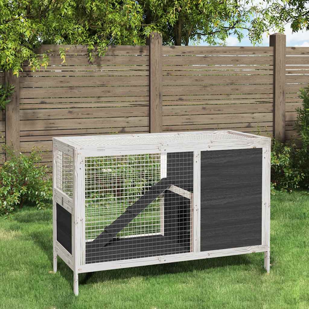 Kaninchenstall Grau 103x44x69,5 cm Massivholz Kiefer