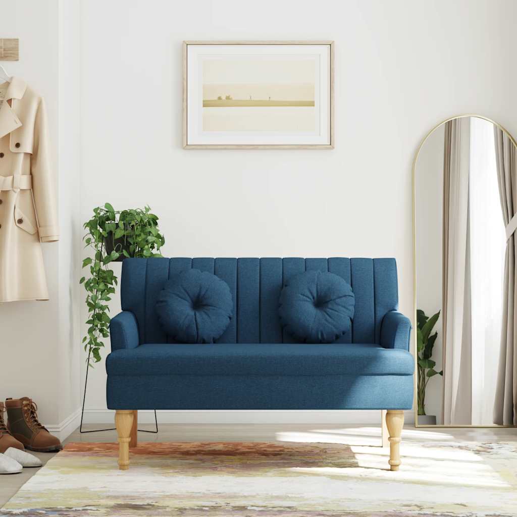 Sitzbank mit Kissen Blau 113x64,5x75,5 cm Stoff