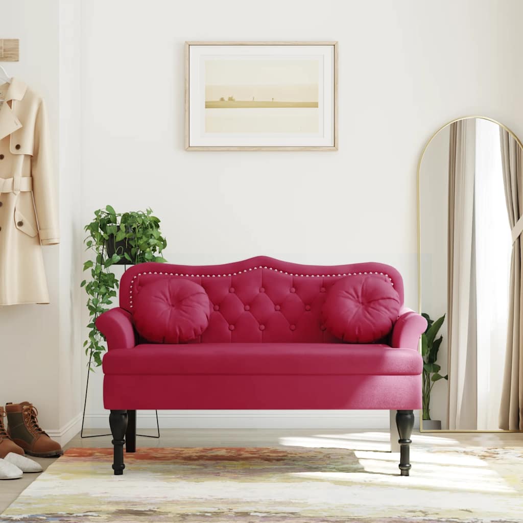 Sitzbank mit Kissen Weinrot 120,5x65x75 cm Samt