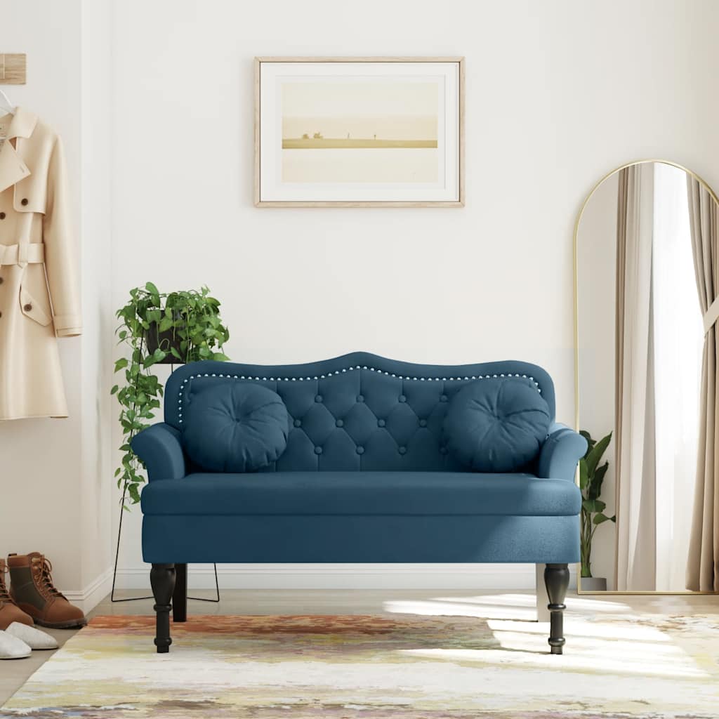 Sitzbank mit Kissen Blau 120,5x65x75 cm Samt
