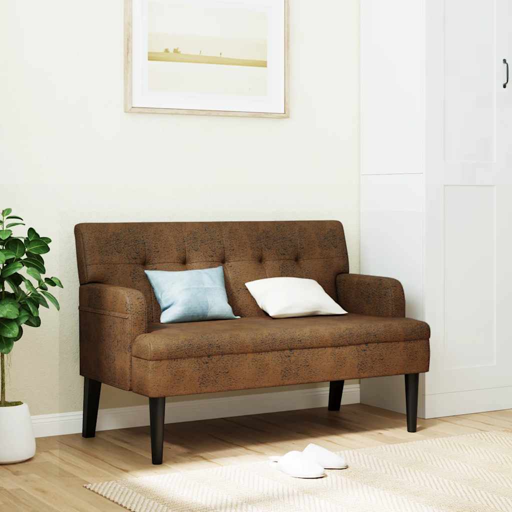 Sitzbank mit Rückenlehne Braun 112x65,5x75 cm Wildleder-Optik