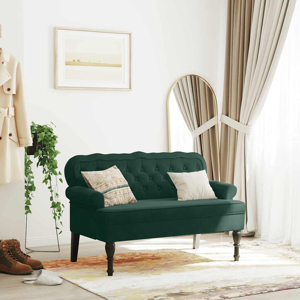 Sitzbank mit Rückenlehne Dunkelgrün 119,5x64,5x75 cm Samt