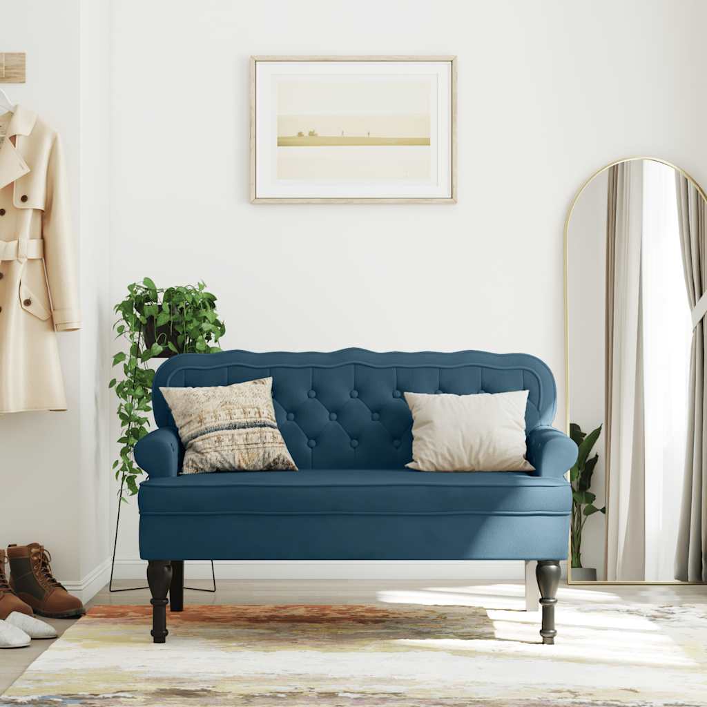 Sitzbank mit Rückenlehne Blau 119,5x64,5x75 cm Samt