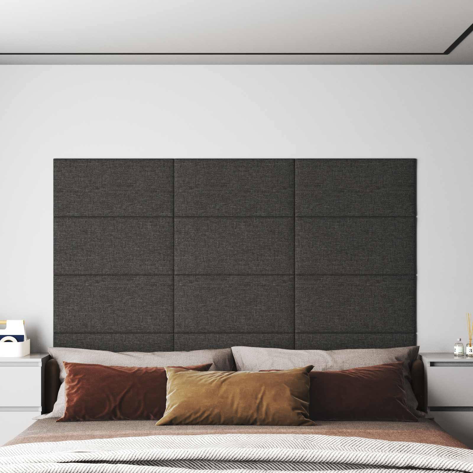 Wandkopfteilen 12 stk. 60 x 30 cm Dunkelgrau Stoff