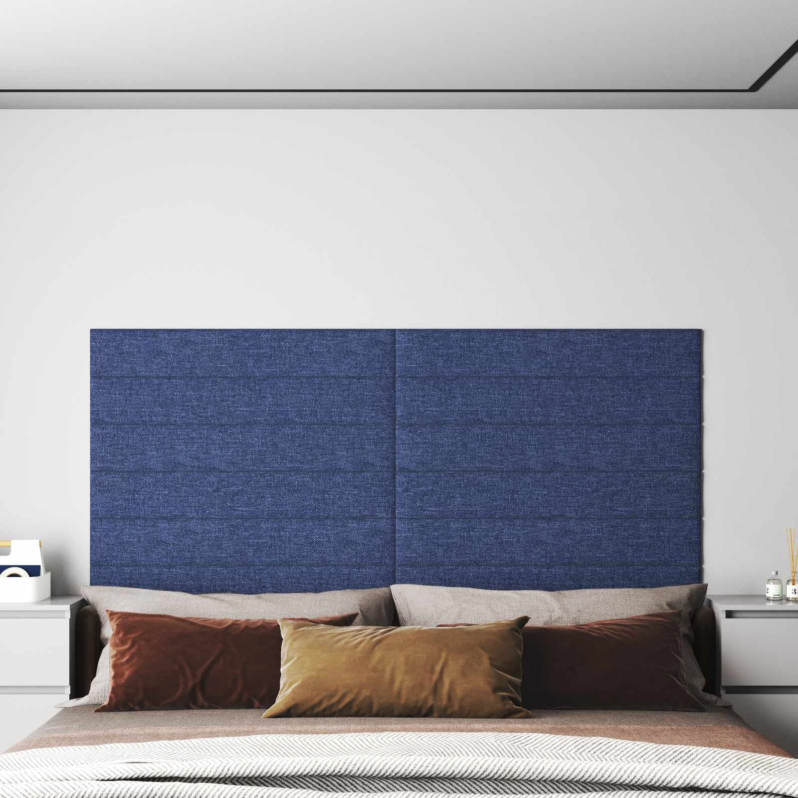 Wandkopfteilen 12 stk. 90 x 15 cm Blau Stoff