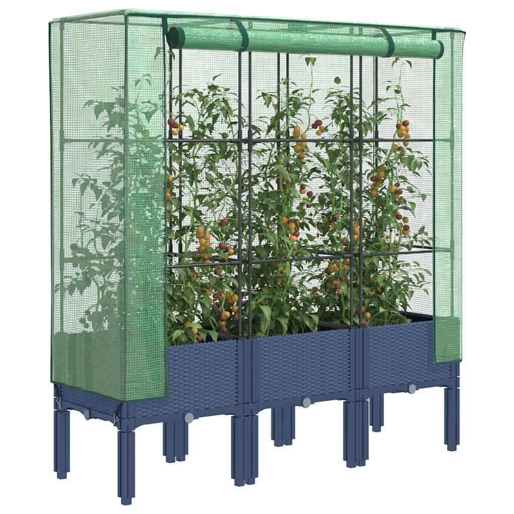 Hochbeet mit Gewaechshaus-Aufsatz Rattan-Optik 120 x 40 x 140 cm