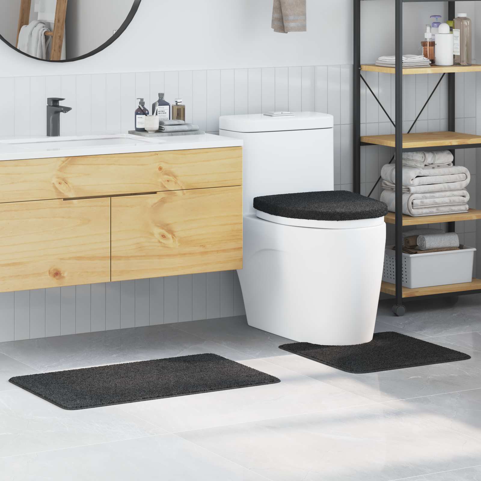 Anti-Rutsch Badematten-Set 3 stk. Dunkelgrau 50 x 80 cm PP
