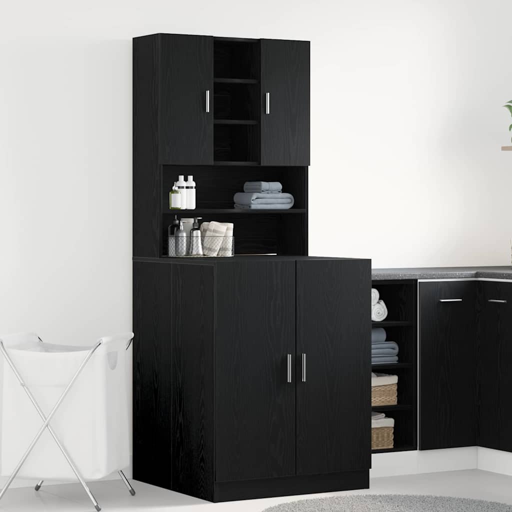 Waschmaschinen-Schrank 2 Stk. Schwarz Eichen-Optik