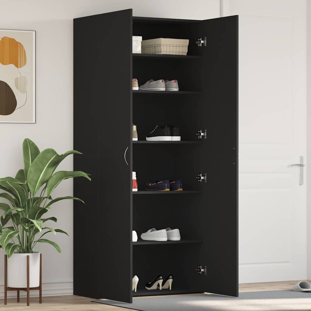 Schuhschrank 80 x 35,5 x 180 cm Holzwerkstoff Schwarz