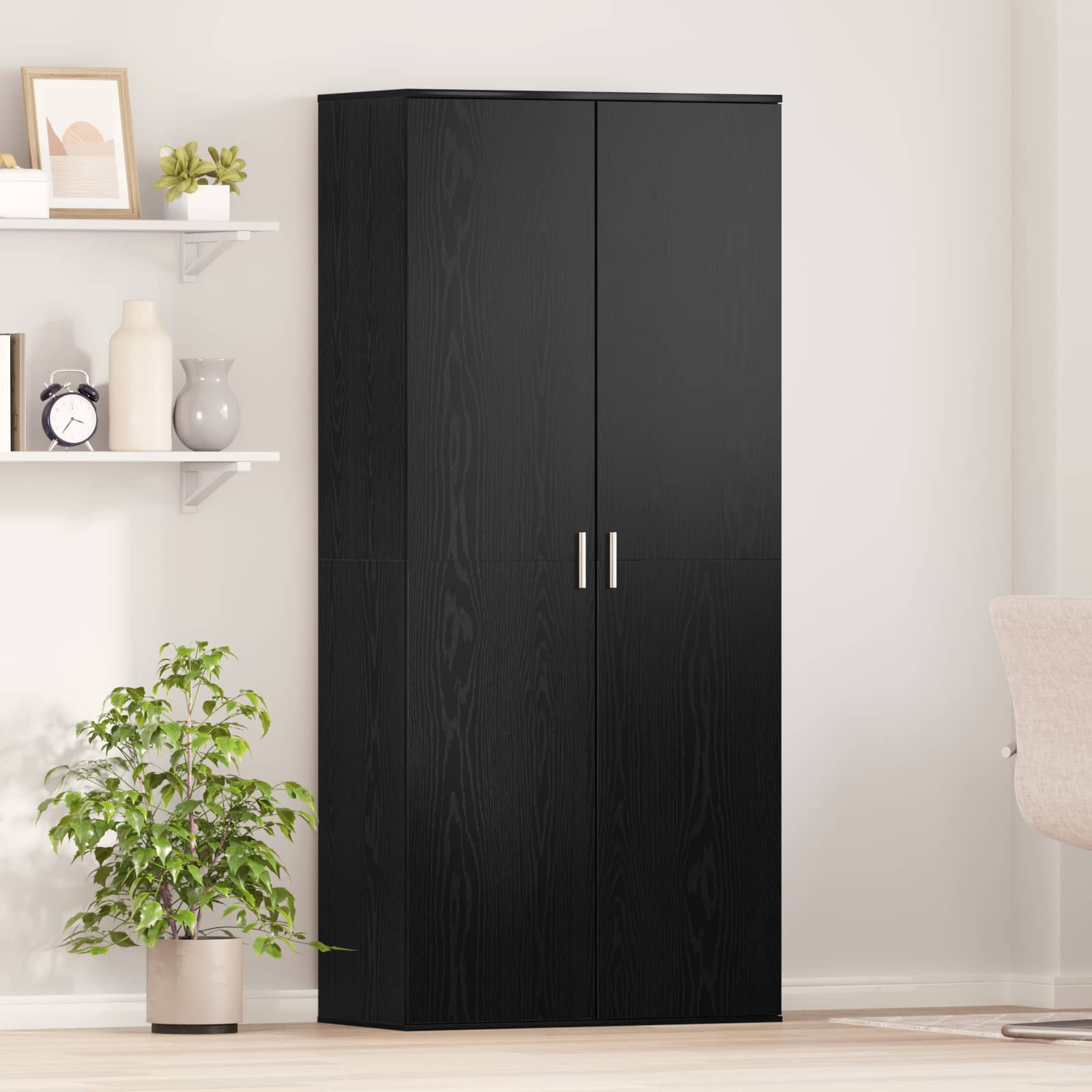 Highboard 80 x 39 x 178 cm Holzwerkstoff Schwarz Eichen-Optik