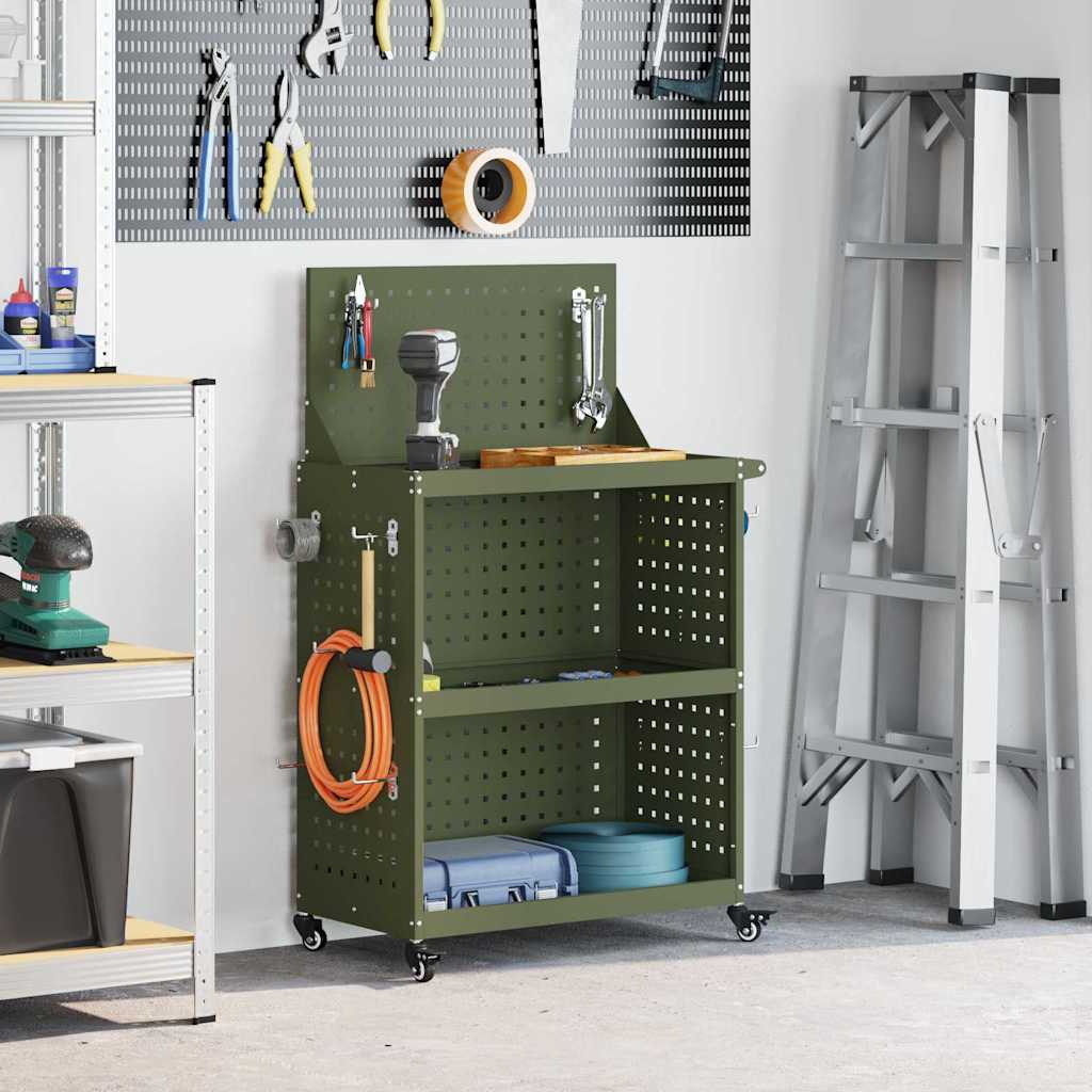 Werkzeugwagen Olivgrün 65 x 35 x 111 cm Kaltgewalzter Stahl