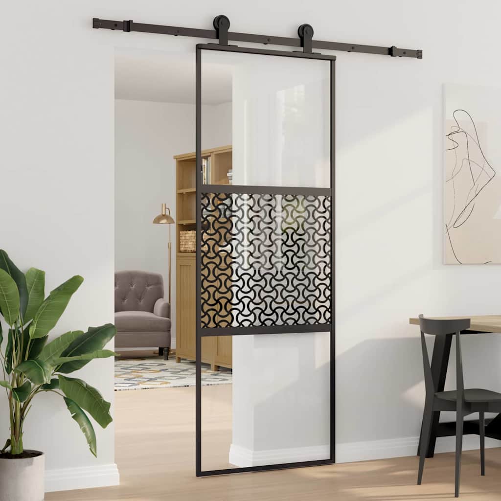 Glastür 76 x 2 x 205 cm Aluminium Schwarz
