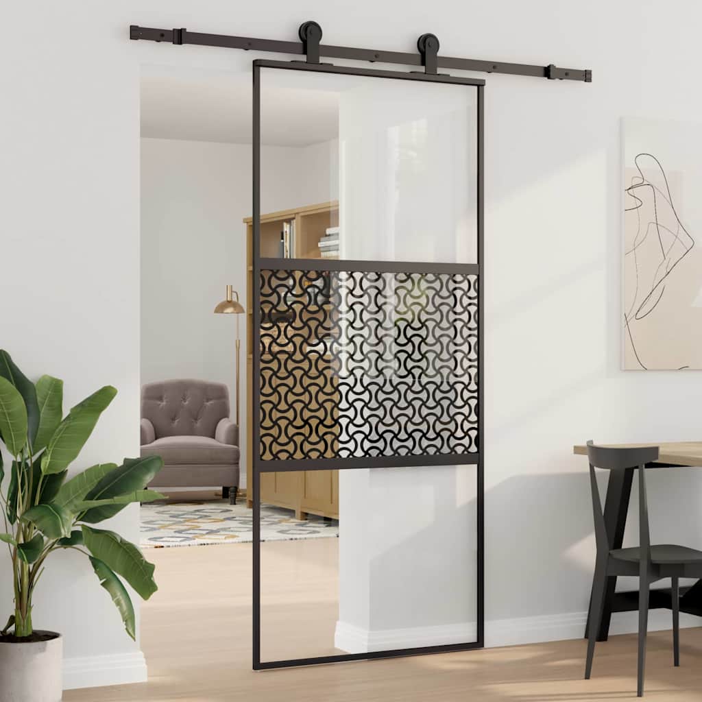 Glastür 90 x 2 x 205 cm Aluminium Schwarz
