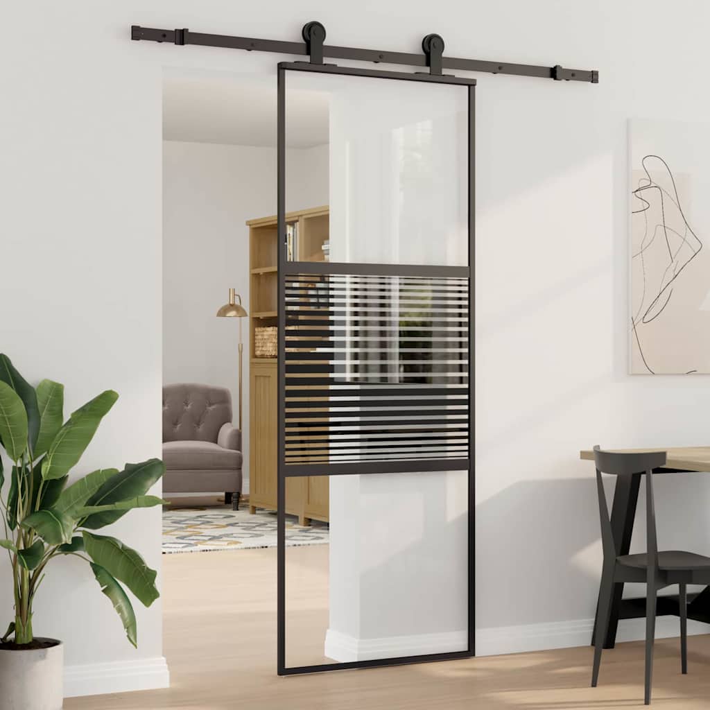 Glastür 76 x 2 x 205 cm Aluminium Schwarz
