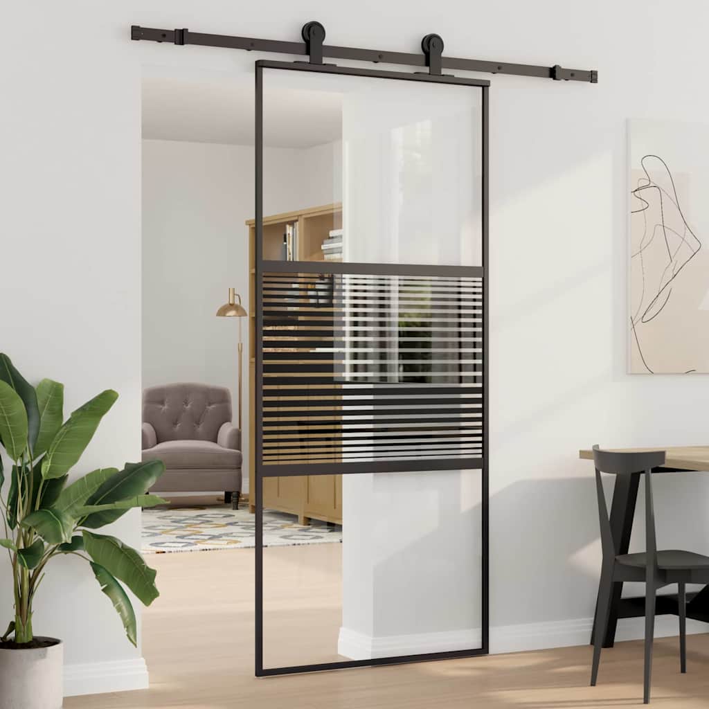 Glastür 90 x 2 x 205 cm Aluminium Schwarz