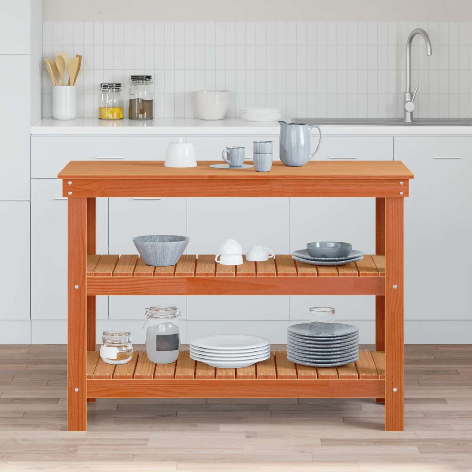Werkbank mit Regal 110,5 x 50 x 80 cm Massives Kiefernholz