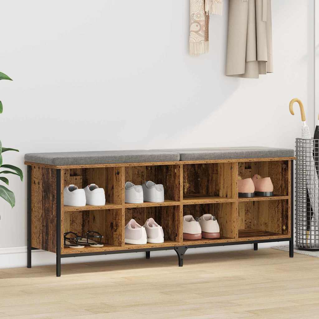 Schuhschrank 131 x 35 x 50 cm Verbundholz und Eisen Altholz